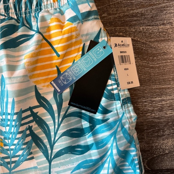 Burnside Men’s Performance Shorts Swimsuit Size L Stretch 5” Inseam Aqua Sunset - Picture 10 of 12